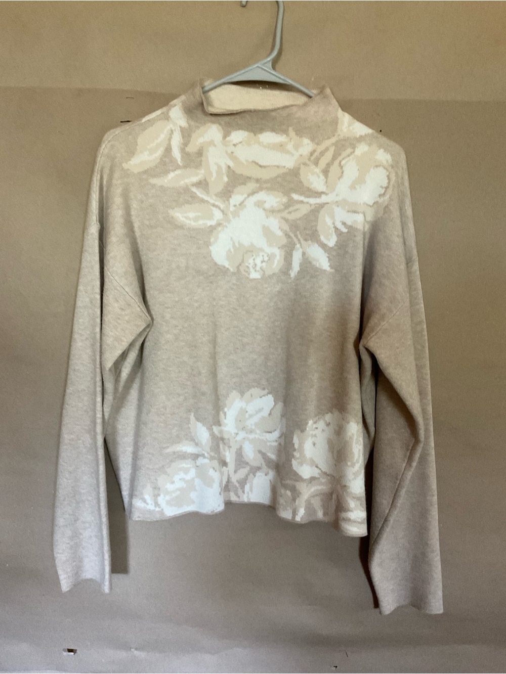 Joie Light Beige Floral Mock Neck Women's Sweater. Size L.
